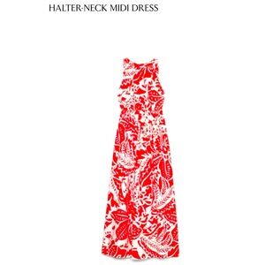 Banana Republic Factory Red and White Halter-Neck Midi Dress